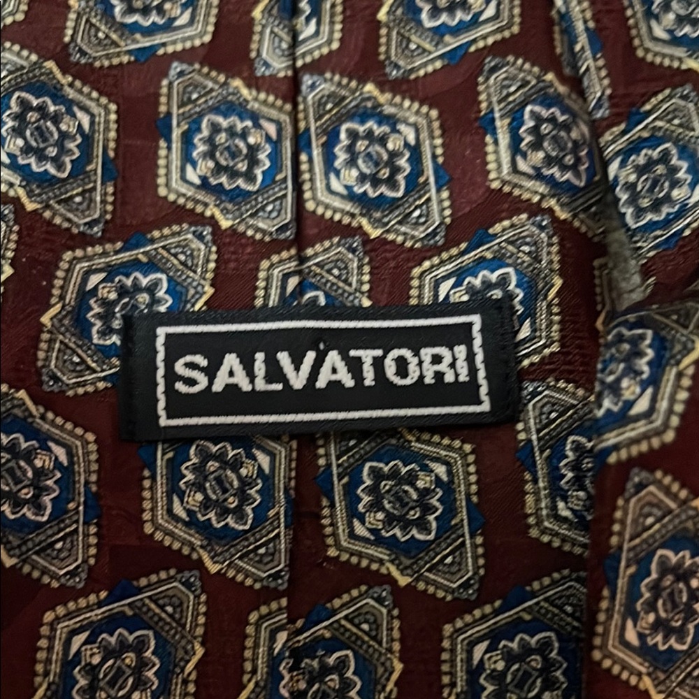 Burgundy and Blue Geometric Pattern Tie